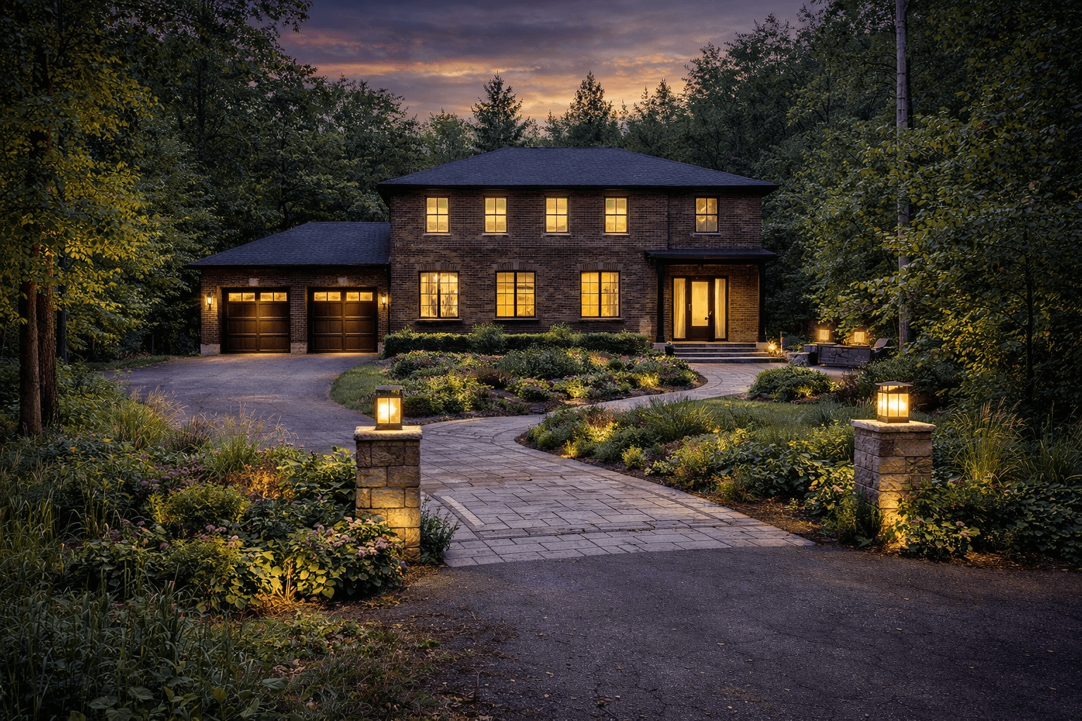 Full landscaping and driveway renovation in front yard before for estate home in Puslinch Ontario by Lawtons Landscaping